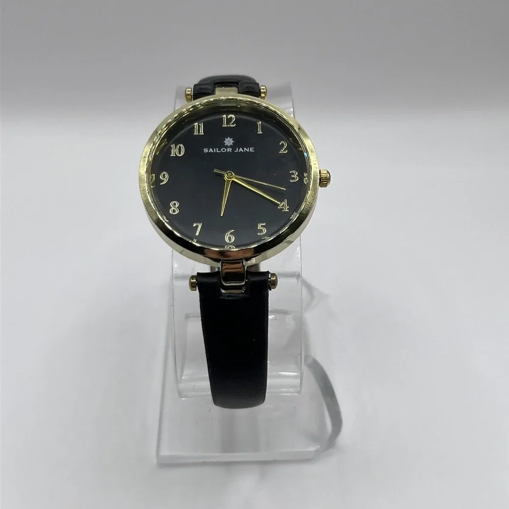 Sailor Jane Women's Quartz Gold Watch Black Band- New Battery